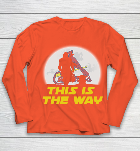 St.Louis Cardinals MLB Baseball Star Wars Yoda And Mandalorian This Is The Way Youth Long Sleeve 3
