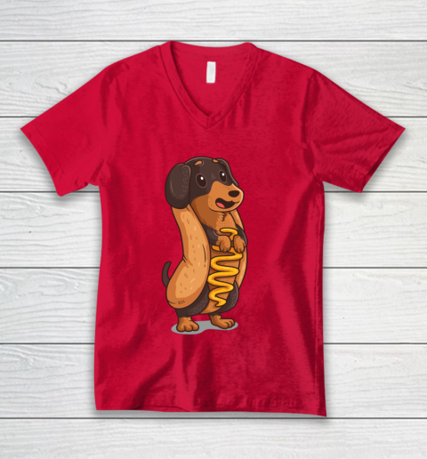 Wiener Dog Hotdog Bun Dachshund Funny Foodie Gift Hot Dog V-Neck T-Shirt 3