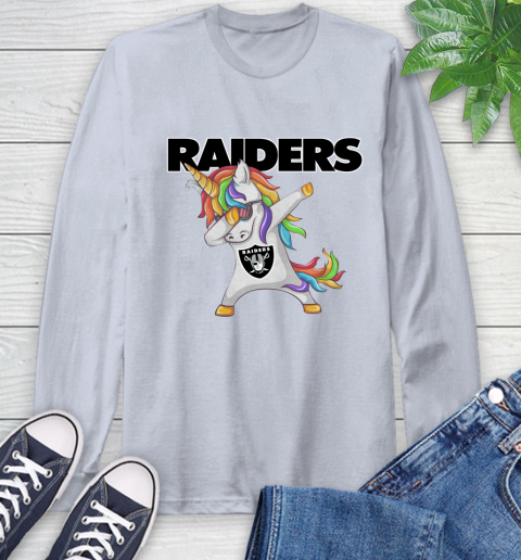 Oakland Raiders NFL Football Funny Unicorn Dabbing Sports Long Sleeve T-Shirt 6