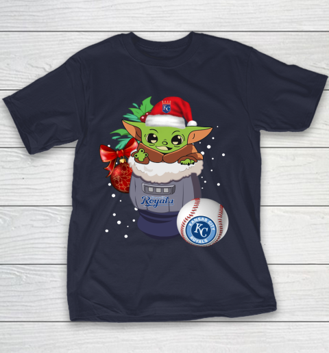 Kansas City Royals Christmas Baby Yoda Star Wars Funny Happy MLB Youth T-Shirt 4