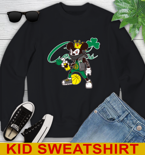 Boston Celtics NBA Basketball Mickey Peace Sign Sports Youth Sweatshirt 2