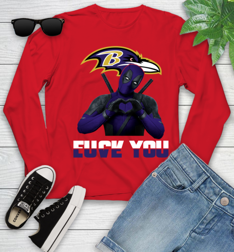 NHL Baltimore Ravens Deadpool Love You Fuck You Football Sports Youth Long Sleeve 11