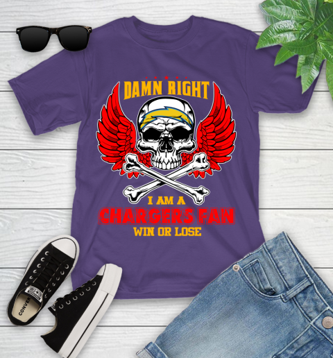 NFL Damn Right I Am A Los Angeles Chargers Win Or Lose Skull Football Sports Youth T-Shirt 3