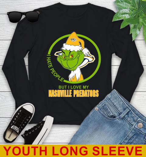 Nashville Predators NHL Christmas Grinch I Hate People But I Love My Favorite Hockey Team Youth Long Sleeve 2