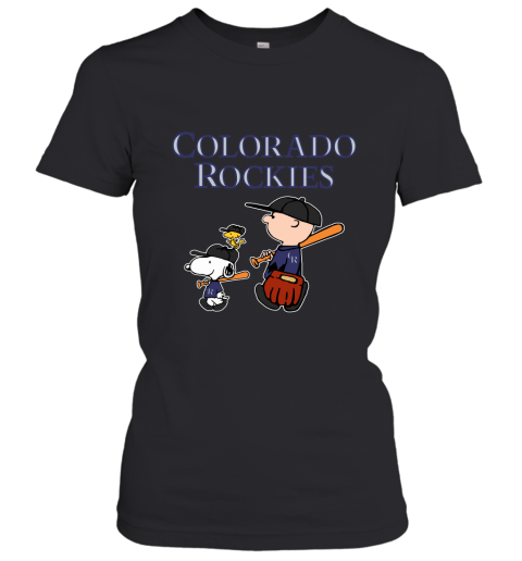 Colorado Rockies Let's Play Baseball Together Snoopy MLB Women's T-Shirt