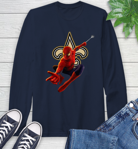 NFL Spider Man Avengers Endgame Football New Orleans Saints Long Sleeve T-Shirt 4