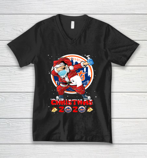 New York Mets Funny Santa Claus Dabbing Christmas 2020 MLB V-Neck T-Shirt