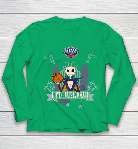 NBA New Orleans Pelicans Basketball Jack Skellington Halloween Youth Long Sleeve 4