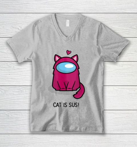 Among Us Game Shirt Cute Cat Astronaut Among me or us Nerdy Girl Gamer V-Neck T-Shirt 2