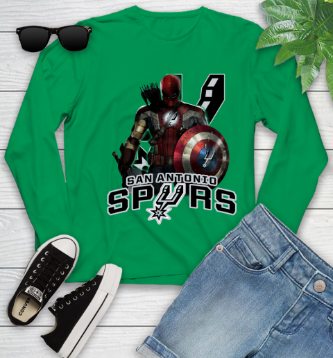 San Antonio Spurs NBA Basketball Captain America Thor Spider Man Hawkeye Avengers Youth Long Sleeve 6