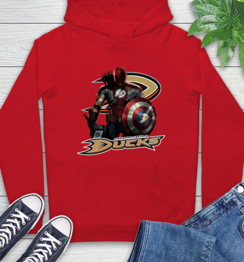 NHL Captain America Thor Spider Man Hawkeye Avengers Endgame Hockey Anaheim Ducks Hoodie 10