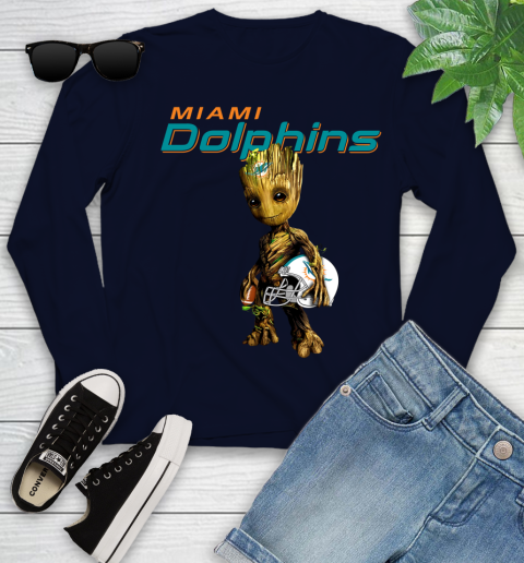 Miami Dolphins NFL Football Groot Marvel Guardians Of The Galaxy Youth Long Sleeve 3