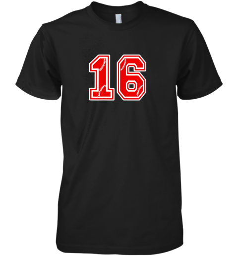 Red Baseball Number 16 Boys 16th Birthday Premium Men's T-Shirt
