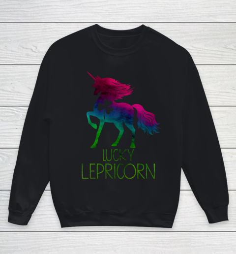 St Paddys Day Unicorn Lepricorn Shamrock Leprechaun Rainbow Youth Sweatshirt