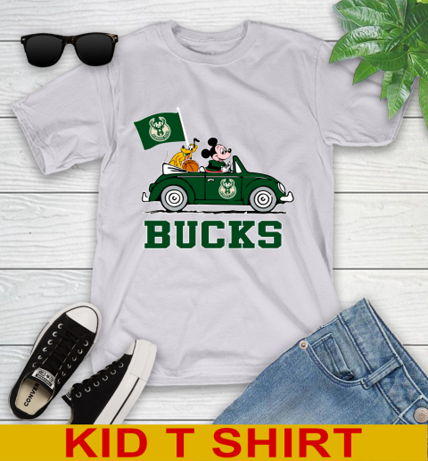 NBA Basketball Milwaukee Bucks Pluto Mickey Driving Disney Shirt Youth T-Shirt 5