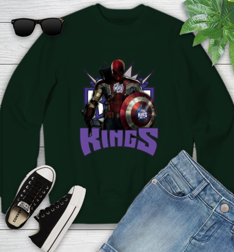 Sacramento Kings NBA Basketball Captain America Thor Spider Man Hawkeye Avengers Youth Sweatshirt 10