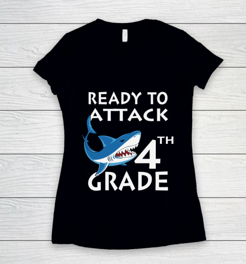 Back To School Shirt Ready to attack 4th grade 1 Women's V-Neck T-Shirt