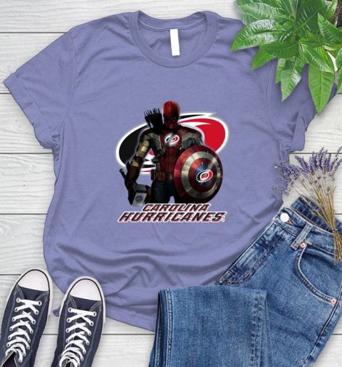 NHL Captain America Thor Spider Man Hawkeye Avengers Endgame Hockey Carolina Hurricanes Women's T-Shirt 11
