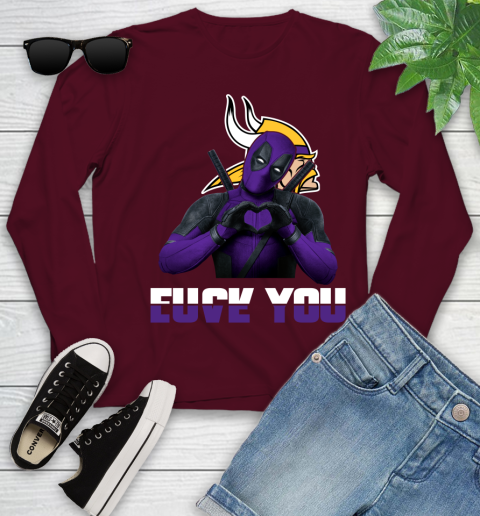 NHL Minnesota Vikings Deadpool Love You Fuck You Football Sports Youth Long Sleeve 6