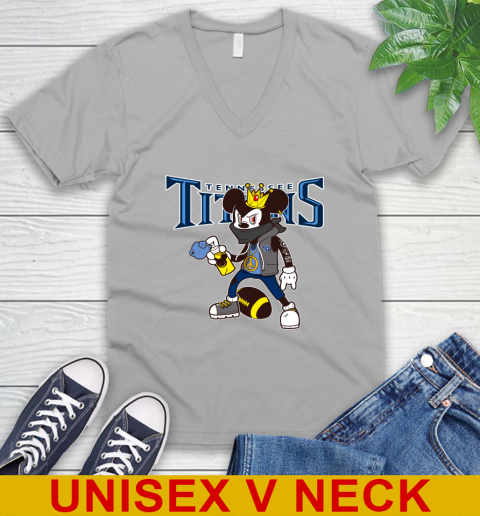 Tennessee Titans NFL Football Mickey Peace Sign Sports V-Neck T-Shirt 4