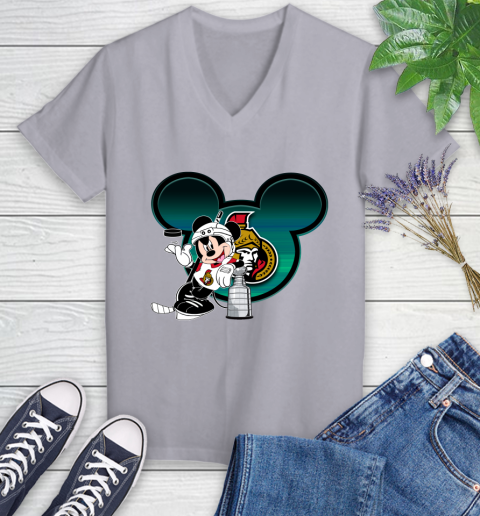 NHL Ottawa Senators Stanley Cup Mickey Mouse Disney Hockey T Shirt Women's V-Neck T-Shirt 4