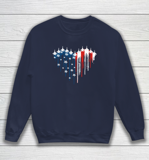 Retro Fighter Jet Airplane American Flag Heart 4th Of July Sweatshirt 2