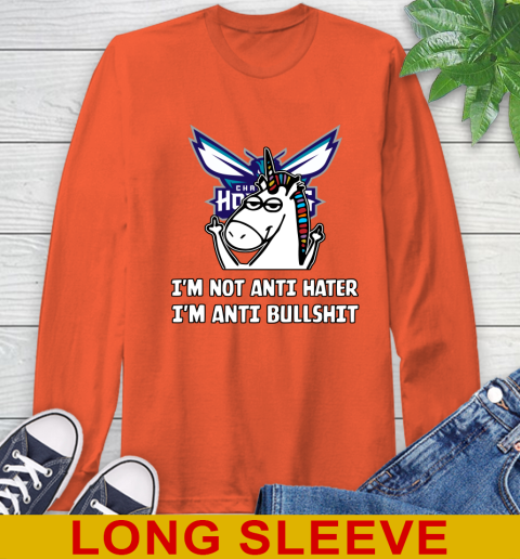 Charlotte Hornets NBA Basketball Unicorn I'm Not Anti Hater I'm Anti Bullshit Long Sleeve T-Shirt 5