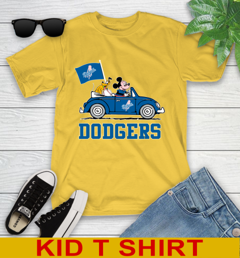 MLB Baseball Los Angeles Dodgers Pluto Mickey Driving Disney Shirt Youth T-Shirt 8