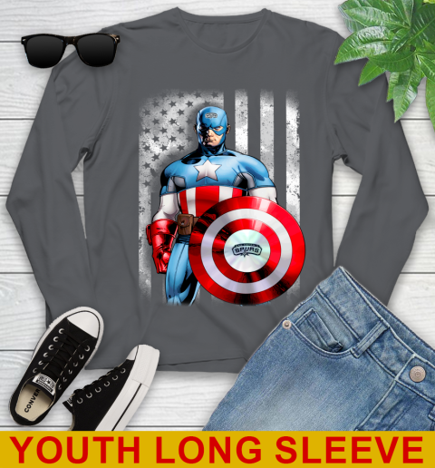 San Antonio Spurs NBA Basketball Captain America Marvel Avengers American Flag Shirt Youth Long Sleeve 9