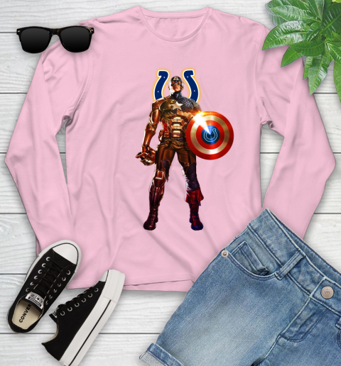 NFL Captain America Marvel Avengers Endgame Football Sports Indianapolis Colts Youth Long Sleeve 10