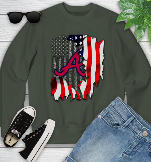 Atlanta Braves MLB Baseball American Flag Youth Sweatshirt Tee For Sports