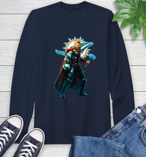 NFL Thor Avengers Endgame Football Miami Dolphins Long Sleeve T-Shirt 4