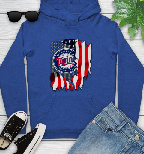 Minnesota Twins MLB Baseball American Flag Youth Hoodie 11