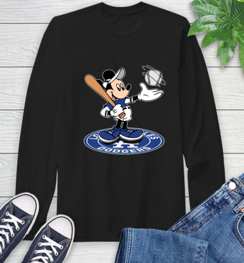 MLB Baseball Los Angeles Dodgers Cheerful Mickey Disney Shirt Long Sleeve T-Shirt