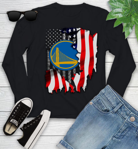 Golden State Warriors NBA Basketball American Flag Youth Long Sleeve
