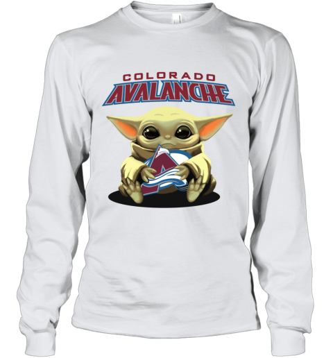 dsnv baby yoda hugs the colorado avalanche youth long sleeve 50 front white