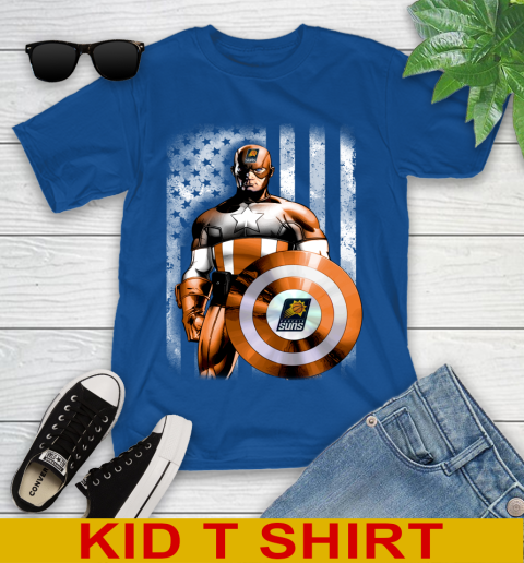 Phoenix Suns NBA Basketball Captain America Marvel Avengers American Flag Shirt Youth T-Shirt 10
