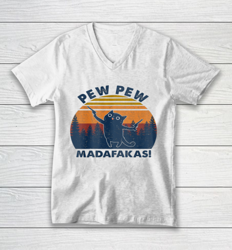 Pew Pew Madafakas Shirt Pew Guns Funny Vintage Black Cat V-Neck T-Shirt