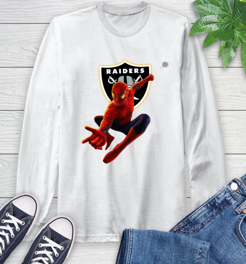 NFL Spider Man Avengers Endgame Football Oakland Raiders Long Sleeve T-Shirt