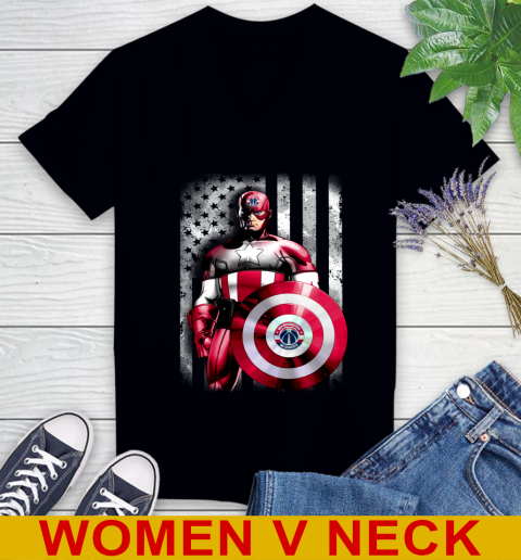 Washington Wizards NBA Basketball Captain America Marvel Avengers American Flag Shirt Women's V-Neck T-Shirt