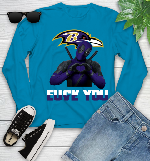 NHL Baltimore Ravens Deadpool Love You Fuck You Football Sports Youth Long Sleeve 8