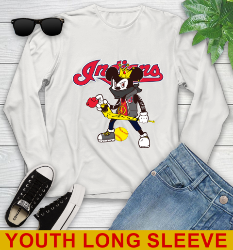 Cleveland Indians MLB Baseball Mickey Peace Sign Sports Youth Long Sleeve 12