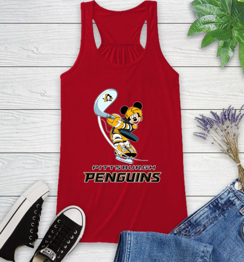 NHL Hockey Pittsburgh Penguins Cheerful Mickey Mouse Shirt Racerback Tank 6