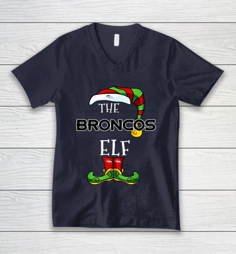 Denver Broncos Christmas ELF Funny NFL V-Neck T-Shirt 2