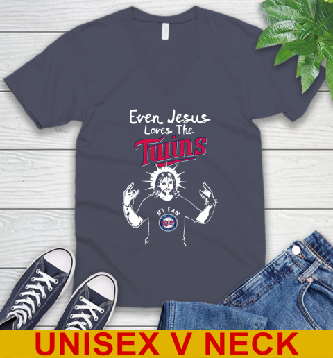 Minnesota Twins MLB Baseball Even Jesus Loves The Twins Shirt V-Neck T-Shirt 7