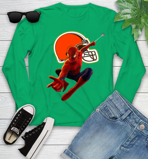 NFL Spider Man Avengers Endgame Football Cleveland Browns Youth Long Sleeve 6