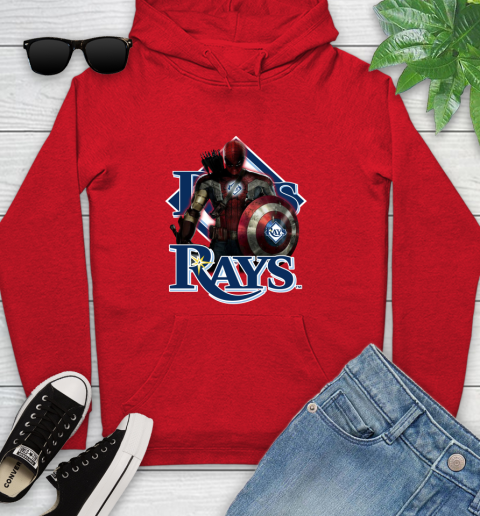 MLB Captain America Thor Spider Man Hawkeye Avengers Endgame Baseball Tampa Bay Rays Youth Hoodie 11