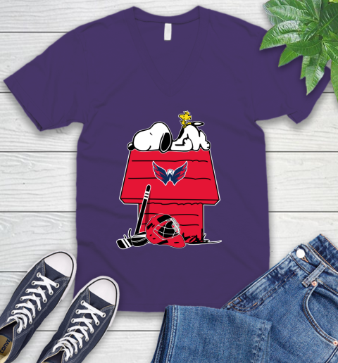 Washington Capitals NHL Hockey Snoopy Woodstock The Peanuts Movie V-Neck T-Shirt 10