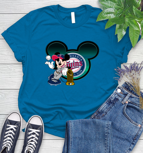 MLB Minnesota Twins The Commissioner's Trophy Mickey Mouse Disney Women's T-Shirt 7