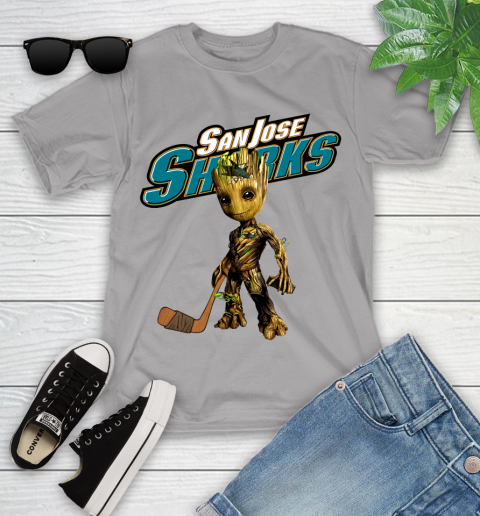 San Jose Sharks NHL Hockey Groot Marvel Guardians Of The Galaxy Youth T-Shirt 4